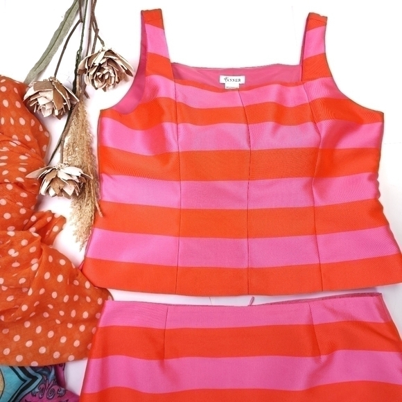 Tanner Doncaster Orange Pink Stripe Collaboration Skirt Suit Set Sz 14 - Picture 7 of 16
